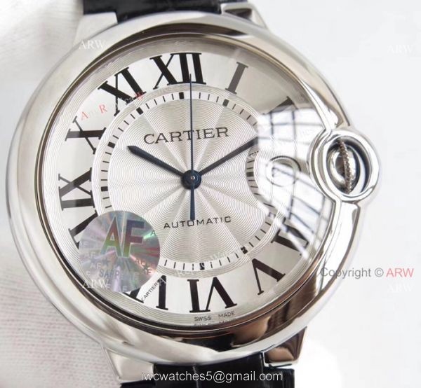 AF Factory Swiss Cartier Ballon Bleu White Dial Black Leather Strap Watch 1