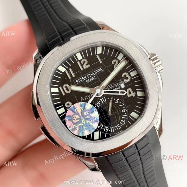 (GR) Swiss Copy Patek Philippe Aquanaut Travel Time SS Black Dial Watch 40mm 1
