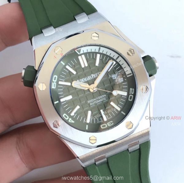 New Swiss 3120 Audemars Piguet Royal Oak Green Dial Green Rubber Band Replica Watches 1
