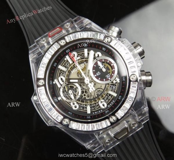 Swiss 7750 Replica Hublot Big Bang Unico Sapphire Black Rubber Band Diamond Bezel Big Band Watch 1