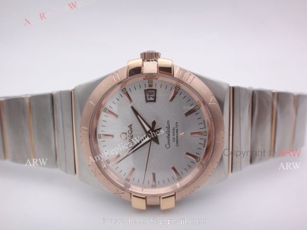 Replica Omega Constellation Automatic Men Watch 2 Tone Rose Gold Band W White Dial 1