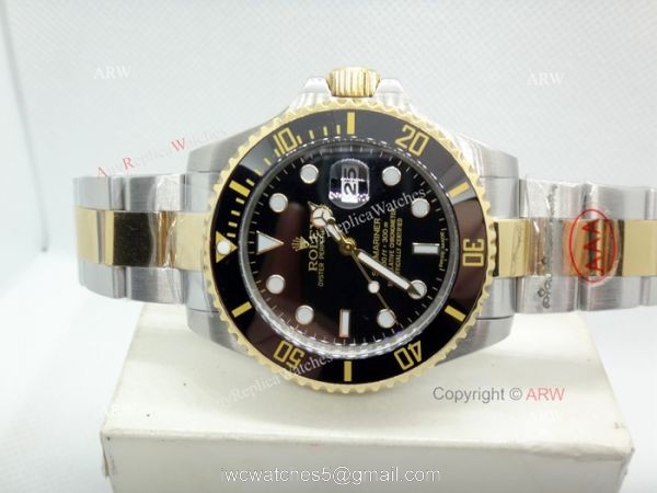 High Quality Replica 41mm Rolex Submariner Watches Two Tone Black Ceramic Men 1