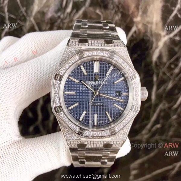 Fake Audemars Piguet Royal Oak Diamond Watches Stainless Steel Champagne Face 1