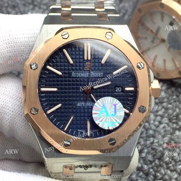 Newest Fake Audemars Piguet Royal Oak Watch Two Tone Rose Gold Silver Dial 1