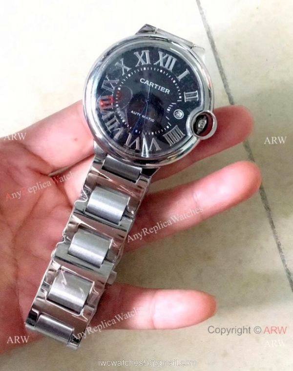 Copy Ballon Bleu de Cartier 42mm Watch Stainless Steel Black Roman Face 1
