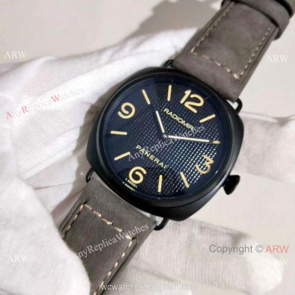 Copy Radiomir Panerai Black Case Gray Leather Band Watch PAM643 1