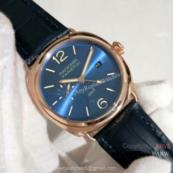 Rose Gold Panerai Radiomir GMT Rose Gold Blue Dial Watch PAM598 1