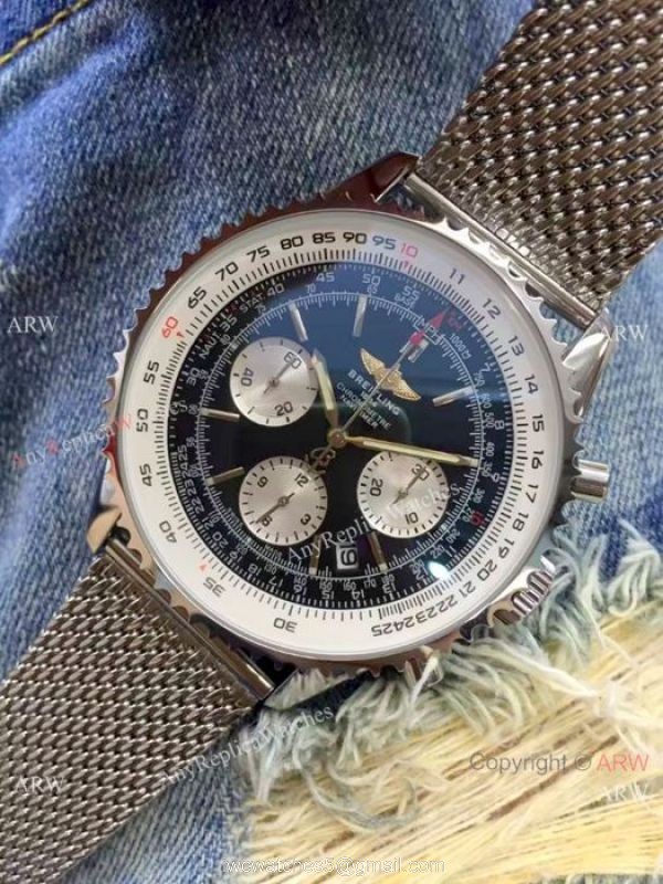 Copy Breitling Navitimer 01 Stainless Steel Mesh Band Watch 1