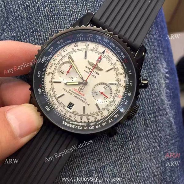 High Quality Breitling Navitimer Rubber Strap Black Case White Dial 46mm Wrist 1
