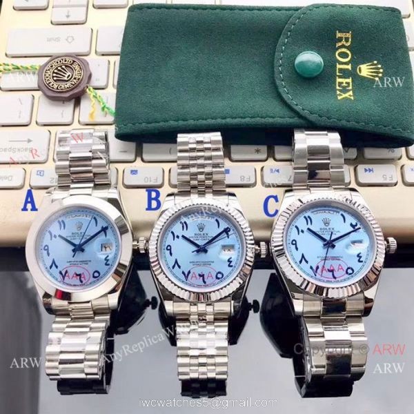 Rolex Day Date Ice Blue Replica Watch 40mm Stainless Steel Arabic Scripts Dial 1