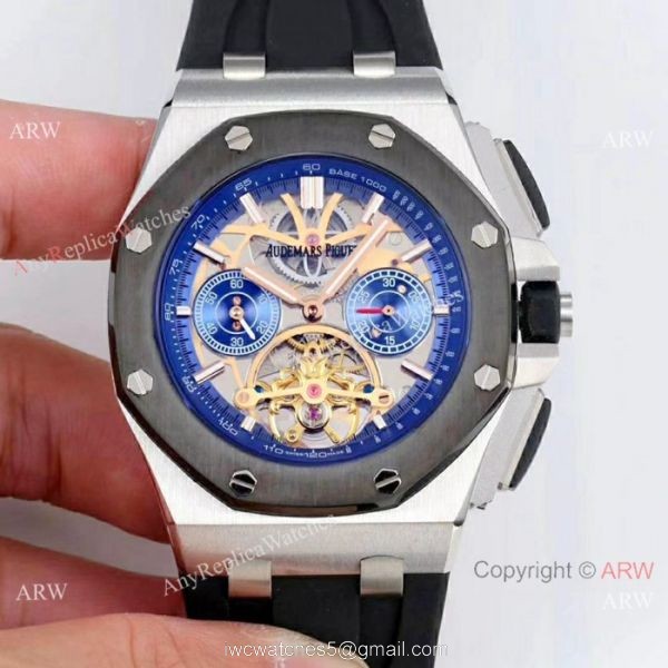 Audemars Piguet Royal Oak offshore SS Blue Face Watch Fake AP Skeleton Watch 1