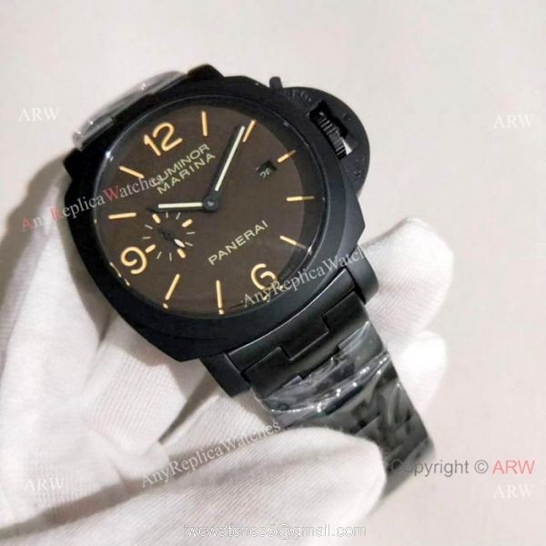 Copy Luminor Marina Panerai Watch Black Steel Brown Dial 1