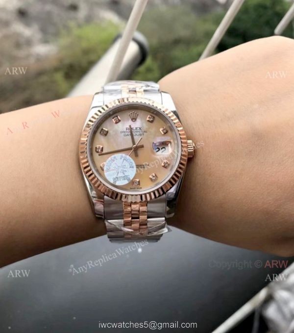 Replica Diamond Rolex Datejust White MOP Dial Rose Gold Jubilee Watches 36mm 1