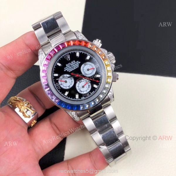 Rolex Daytona Rainbow Replica Watch Black Face Automatic Movement 1