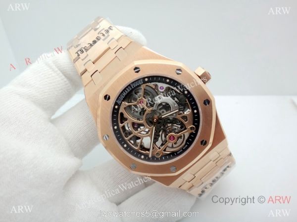 Swiss Grade Copy Audemars Piguet Royal Oak Extra-thin Openworked Rose Gold Watch 1