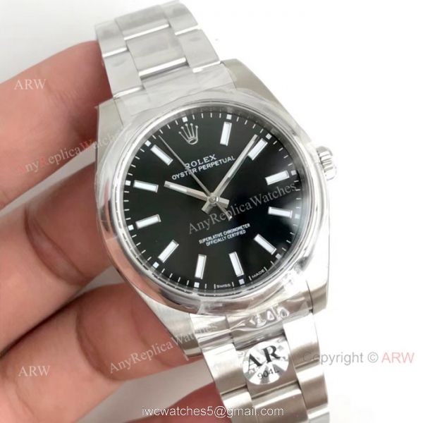 Swiss Copy Rolex Oyster Perpetual Stainless Steel Black Dial Watch Highest Quality AR Factory Rolex 1