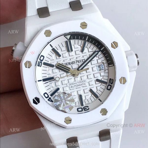 JF Factory Replica Audemars Piguet Divers Watch Swiss 3120 White Ceramic Case 1