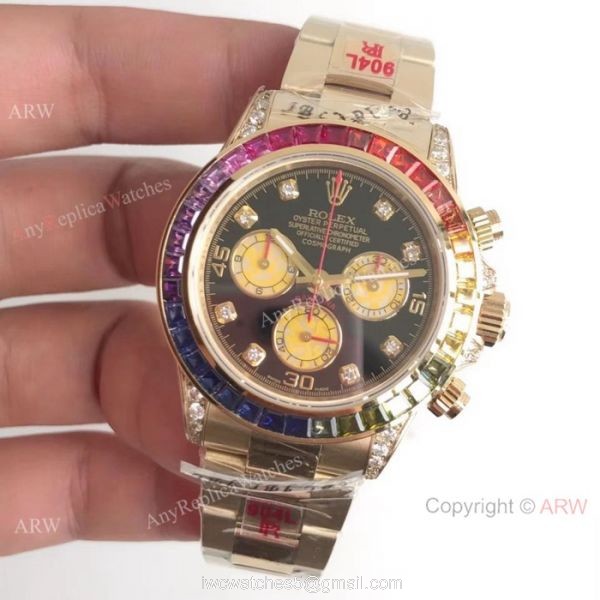 EX Factory 904L Asia 7750 Rolex Rainbow Replica Watch Yellow Gold 1