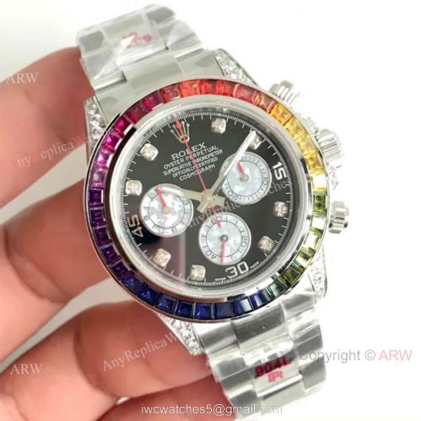 EX Factory Swiss Rolex Rainbow Daytona Replica Watch SS Black Face 1