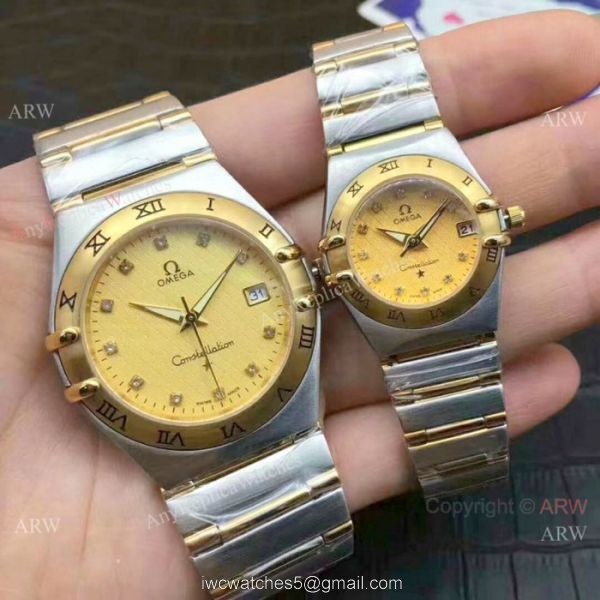 Replica Omega Constellation Quartz Watch Two Tone White MOP Face Omega Couple Watch 1