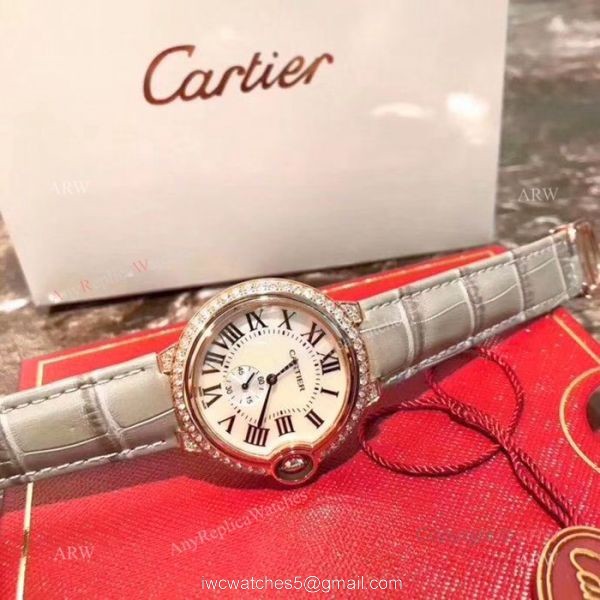 Fake Cartier Ballon Bleu 36mm Watch Gold Case White MOP Face 1