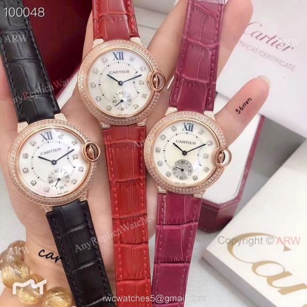Cartier ballon bleu Diamond Watches Rose Gold White MOP Face 1