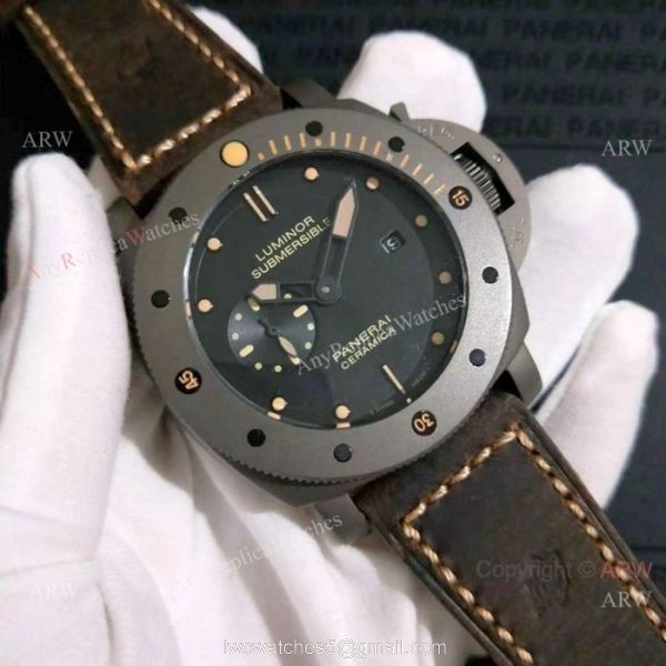 New Copy Panerai luminor submersible Brown Leather Bracelet Chocolate Case 1
