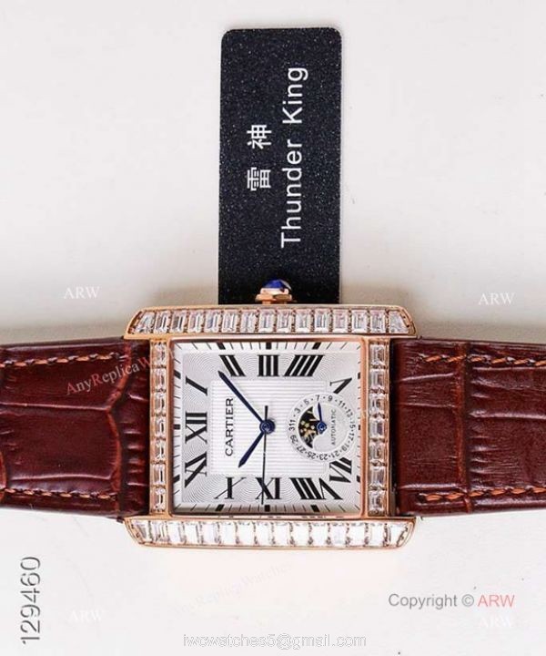 Swiss ETA2824 Cartier Tank Moon phase copy Watches Rose Gold Diamond Bezel 1