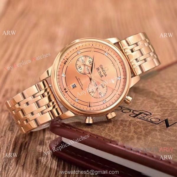 Best Quality Omega De Ville Fake Watches Yellow Gold Chronograph 1