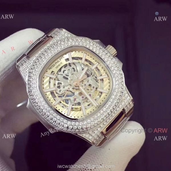 Copy Patek Philippe Nautilus Ice Out Watch Stainless Steel White Hollow 1
