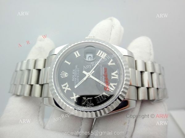 Copy Rolex Datejust Black Face Stainless Steel President Band 1