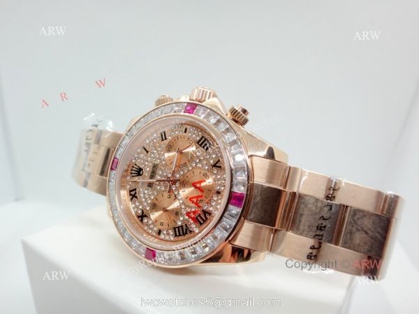 Fake Rolex with Diamond Bezel Daytona Rose Gold Diamond Face Watch 1