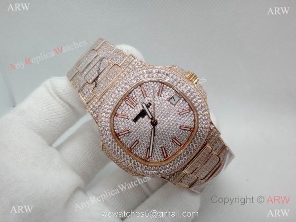 Highest Quality Patek Philippe 5719 Nautilus Jumbo Watch Rose Gold Full Diamond 1