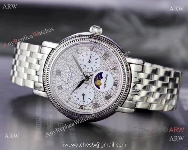 Fake Patek Philippe Complications SS Diamond dial Watch Swiss 9100 1
