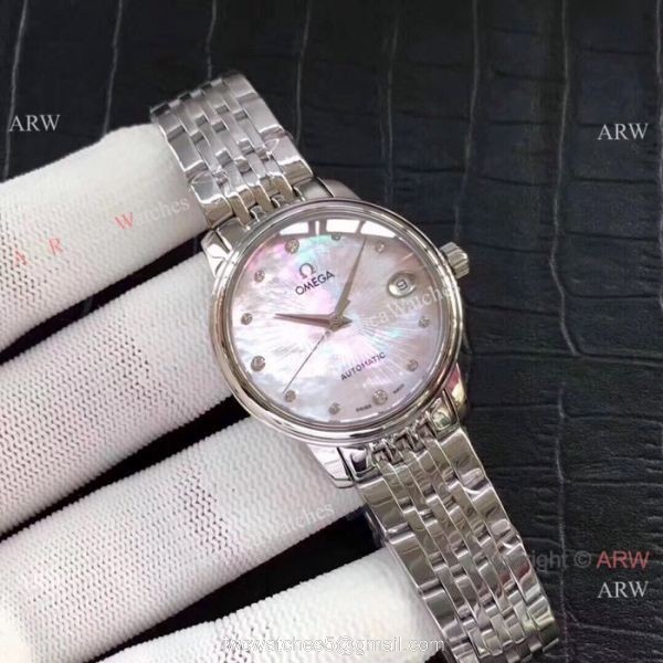 Replica Omega Women Watches Stainless Steel White Mother of Pearl Dial 1