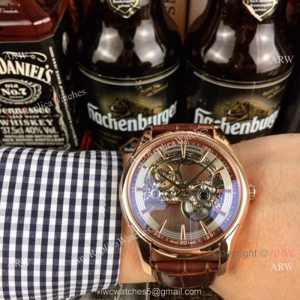 Best Replica Omega Rose Gold Hollow Dial Watches 1