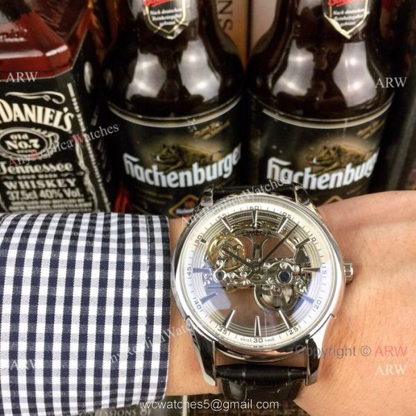 New Style Replica Omega Skeleton Watches Silver Case 42mm 1