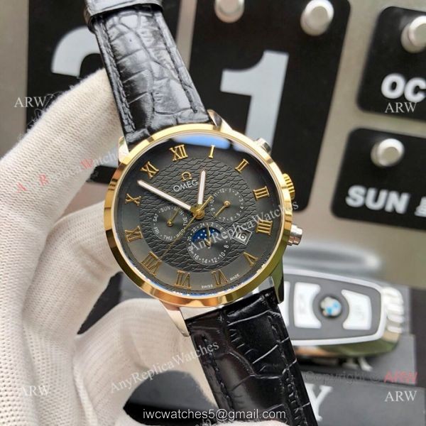 Best Replica Omega Complications Moonphase Watches SS Brown Leather Strap 1