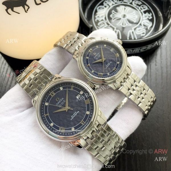 Fake DeVille Prestige Omega Couple Watch Stainless Steel Black Dial 1