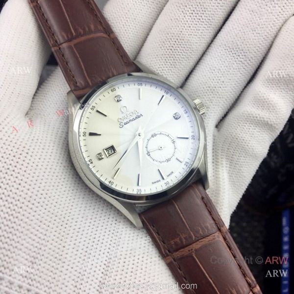 New Omega seamaster 41mm watches Gold Bezel Brown Leather Band 1