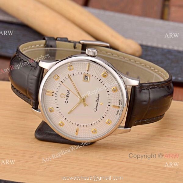 New Replica Omega Constellation 41mm Watch SS Black Leather Strap 1