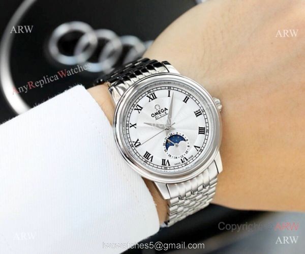 High Quality Omega De Ville Fake 2-Tone Rose Gold Moon Phase 1