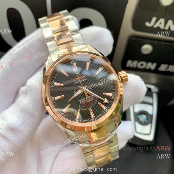 Copy Omega Seamaster Aqua Terra Swiss Citizen 8215 Watches 2-Tone Black Dial 1