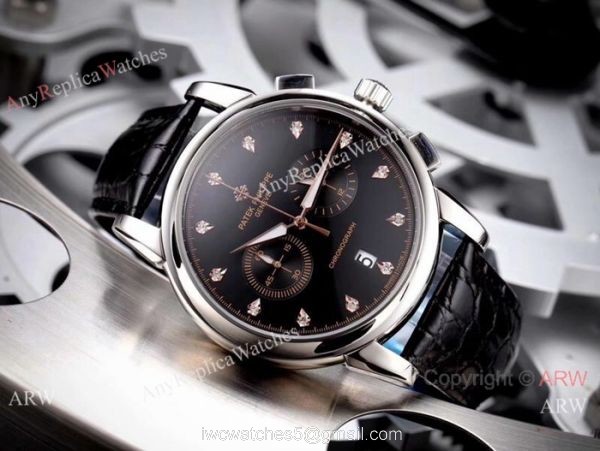 Copy Patek Philippe Geneve Chronograph Watch White Dial Brown Leather Band 1