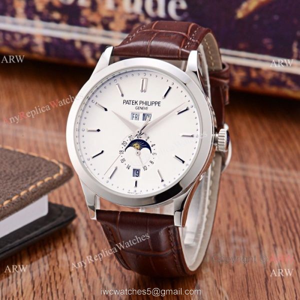 Patek Philippe Perpetual Calendar Rose Gold Case with Brown Leather Strap Watch 1