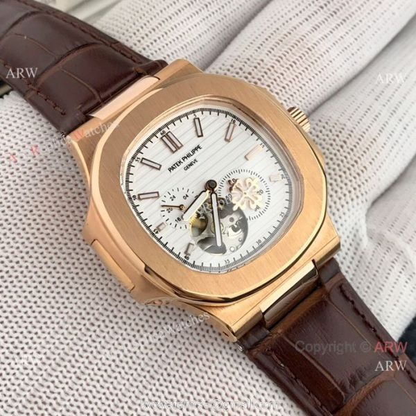 Patek Philippe Nautilus White Face with Tourbillon Gold Case Watch 1
