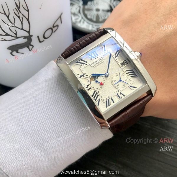 Cartier Tank Moonphase Men Wristwatch Rose Gold Black Dial 1