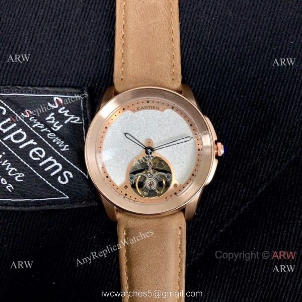 New Copy Calibre de Cartier Tourbillon watch Black Leather Band 1