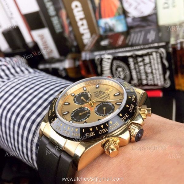 Yellow Gold Rolex Daytona Rubber Strap Replica Watch Mens 40mm 1