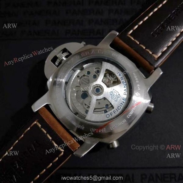 Copy Panerai Luminor FLYBACK SS Brown Leather Band Watch PAM524 1